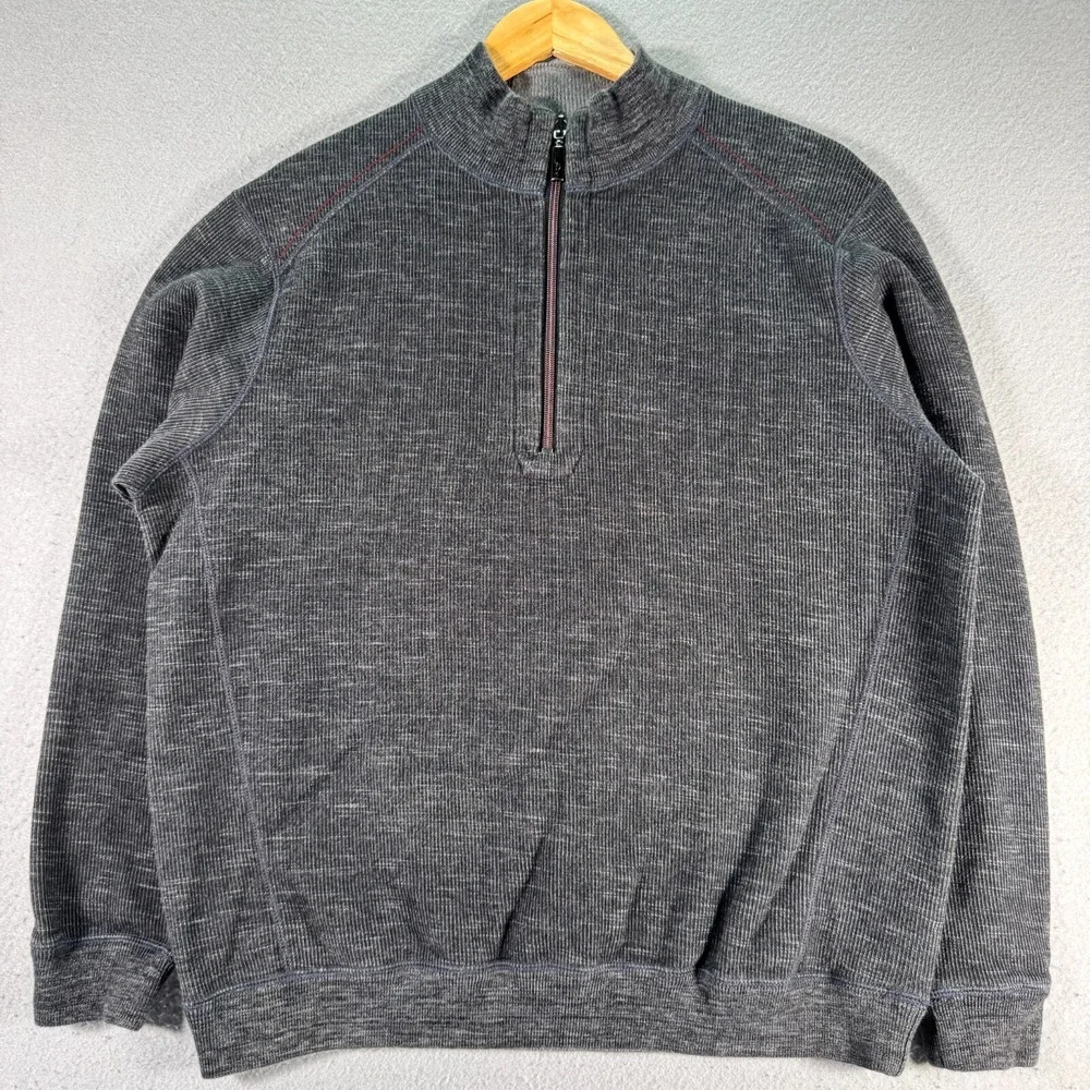 Tommy‎ Bahama Reversible Half Zip Sweater Mens Large Gray Knit Classic Comfort